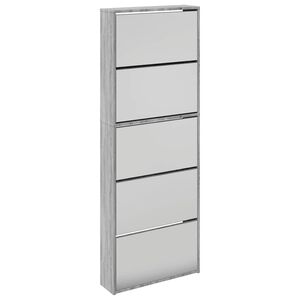 vidaXL Шкаф за обувки с огледало, 5 нива, сив сонома, 63x17x169,5 см