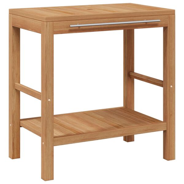 vidaXL Шкаф за баня от тиково дърво масив с мивка от речен камък