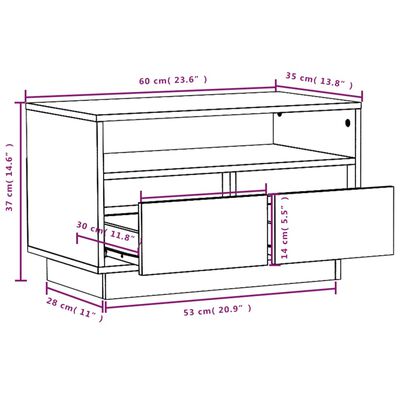 vidaXL ТВ шкаф, меденокафяв, 60x35x37 см, бор масив