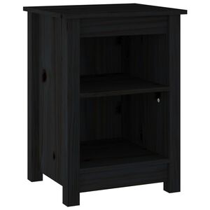 vidaXL Нощно шкафче, черно, 40x35x55 см, борово дърво масив