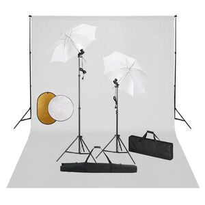 vidaXL Фотографски комплект за студио с лампи, чадъри, фон и рефлектор