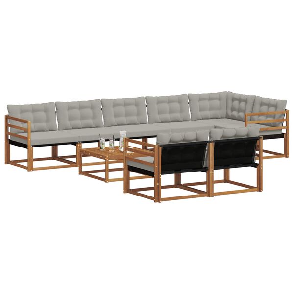 vidaXL Комплект дивани за открито 9 pcs Естествено и светло сиво
