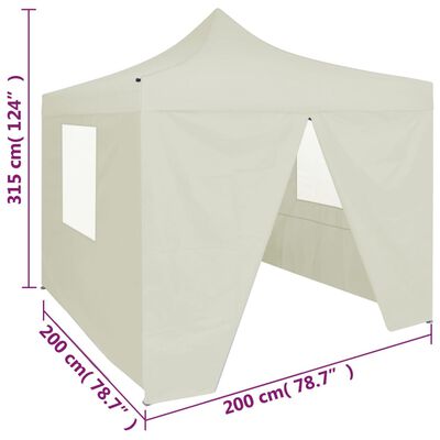 vidaXL Сгъваема парти шатра с 4 странични стени 2x2 м стомана кремава