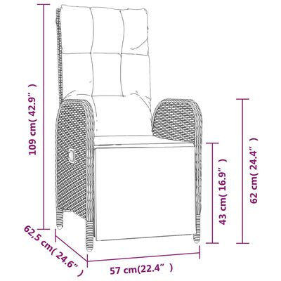vidaXL Градински накланящи се столове 2 бр с маса сив полиратан