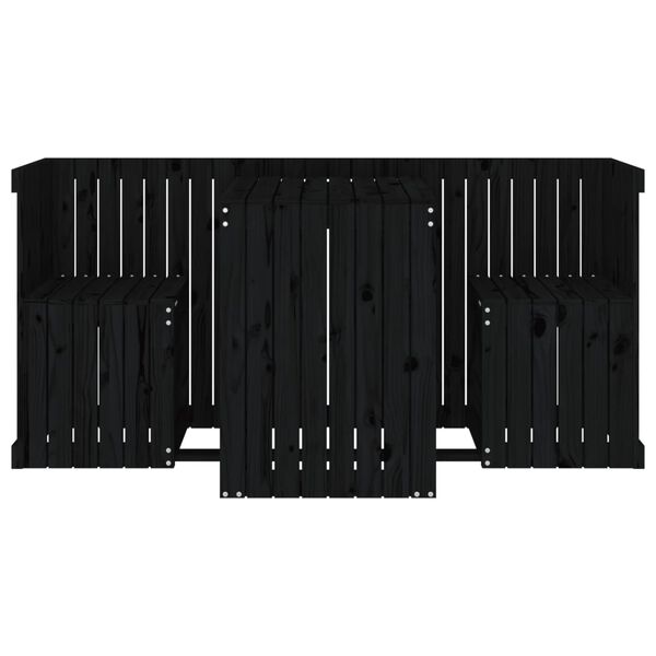 vidaXL Балконски комплект, 2-местен, черен, бор масив