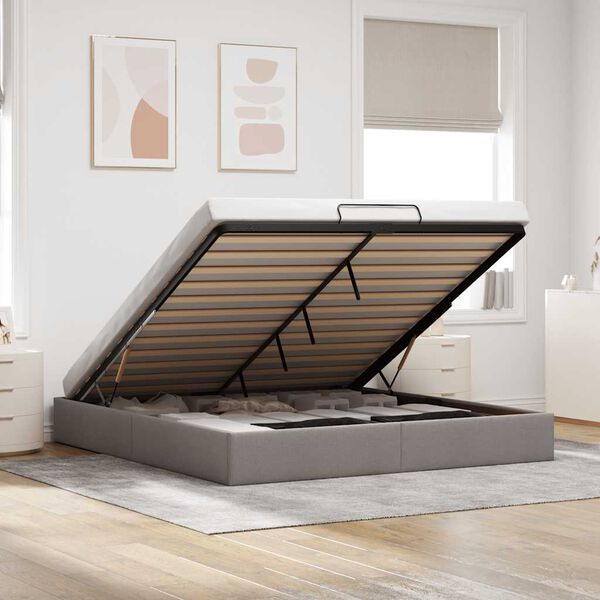 vidaXL Османска рамка за легло без матрак, таупе, 200x200 см, плат