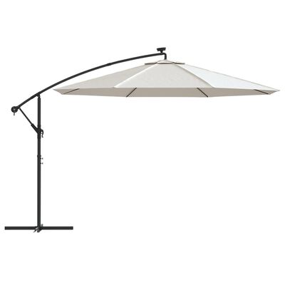 vidaXL Градински чадър с LED осветление метален прът 350 см пясъчен