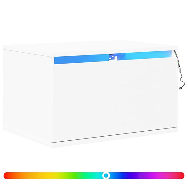 vidaXL Нощно шкафче за стена с LED осветление, бяло