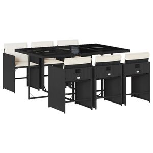 vidaXL Градински трапезен комплект 7 части възглавници черен полиратан