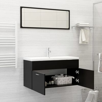 vidaXL Комплект мебели за баня от 2 части, черен, ПДЧ