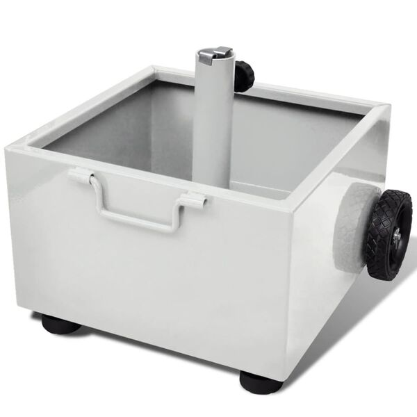 vidaXL Стойка за градински чадър със сандъче за цветя, бяла