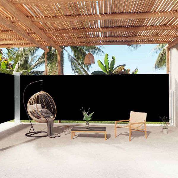 vidaXL Прибираща се странична тента, черна, 200х1000 см