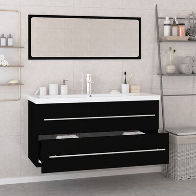 vidaXL Комплект мебели за баня, черен, инженерно дърво