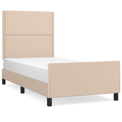 vidaXL Рамка за легло с табла, капучино, 90x200 см, изкуствена кожа