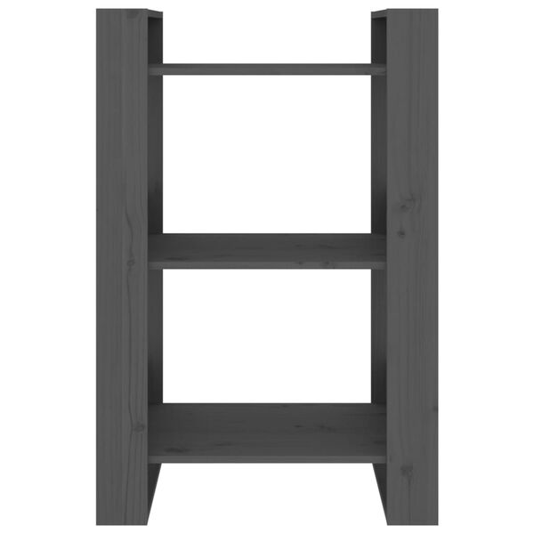 vidaXL Библиотека/разделител за стая, сива, 60x35x91 см, бор масив