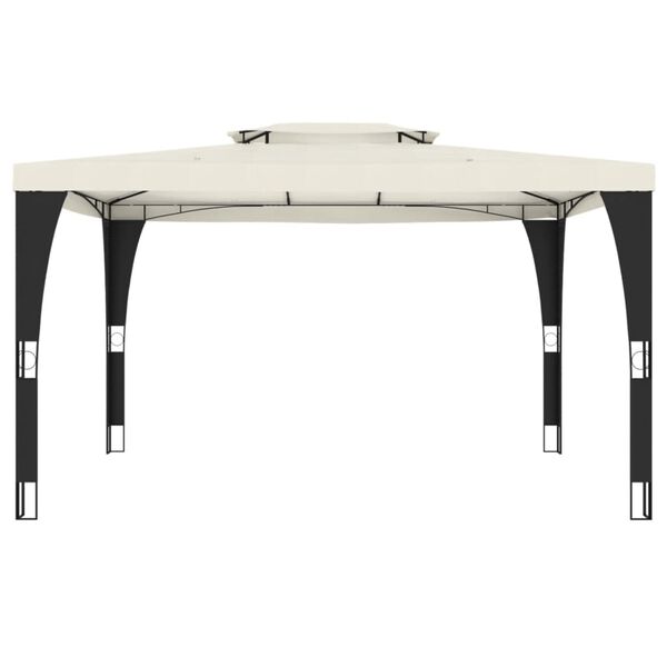 vidaXL Беседка с двоен покрив, кремава, 3,98x2,98 м, стомана