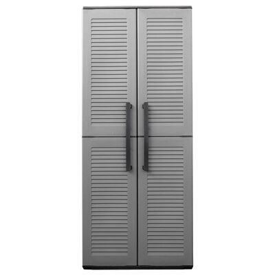 vidaXL Градински шкаф за съхранение, сиво и черно, 68x37x163 см, PP