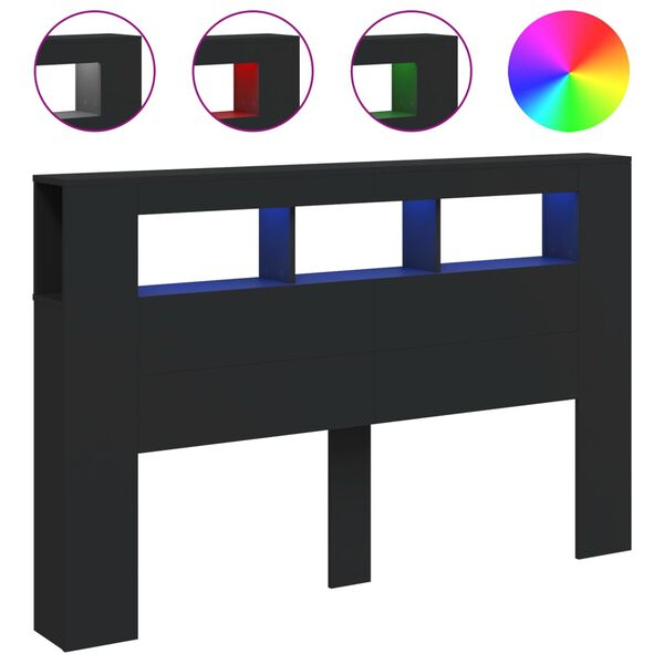 vidaXL LED горна табла, черна, 160x18,5x103,5 см, инженерно дърво