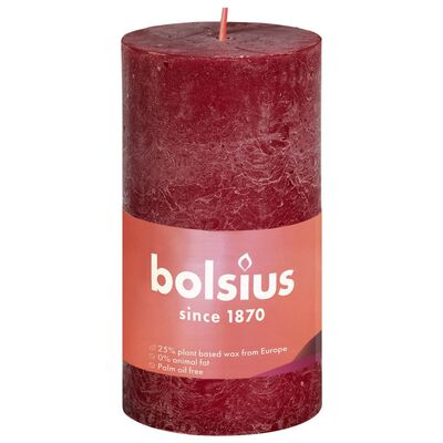 Bolsius Рустик колонни свещи Shine, 8 бр, 100x50 мм, кадифено червено