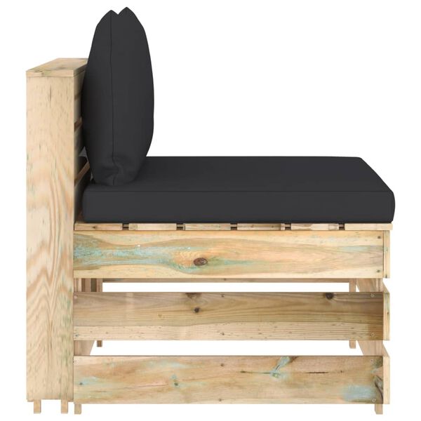 vidaXL Секционен среден диван с възглавници, зелено импрегнирано дърво