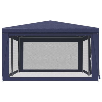 vidaXL Парти палатка с 6 мрежести странични стени, синя, 6x4 м, HDPE