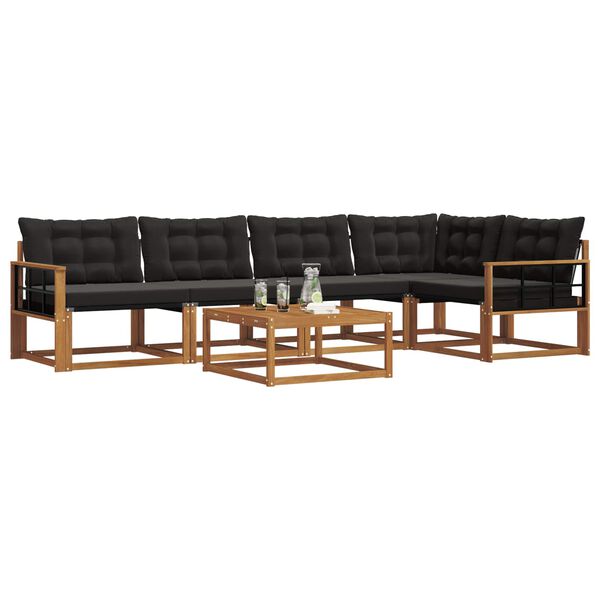 vidaXL Комплект дивани за открито 6 pcs Естествено и черно