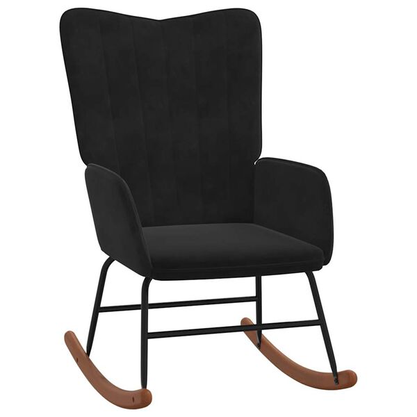 vidaXL Люлеещ се стол с табуретка, черен, кадифе