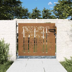 vidaXL Градинска порта 85x75 см, кортенова стомана, дизайн от бамбук