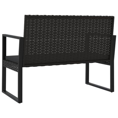 vidaXL Градинска пейка с възглавници, черна, 106 см, полиратан