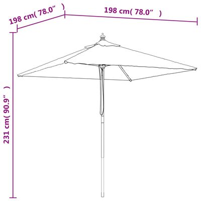 vidaXL Градински чадър с дървен прът, антрацит, 198x198x231 см