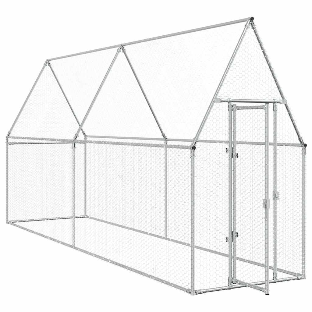 vidaXL Клетка за пилета сребриста 400x100x190 см поцинкована стомана