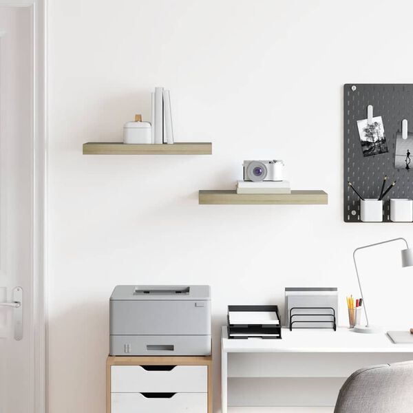 vidaXL Окачени стенни рафтове, 2 бр, дъб, 50x23x3,8 см, МДФ