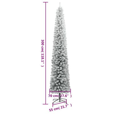 vidaXL Тънка коледна елха с 300 LED и флокиран сняг 300 см