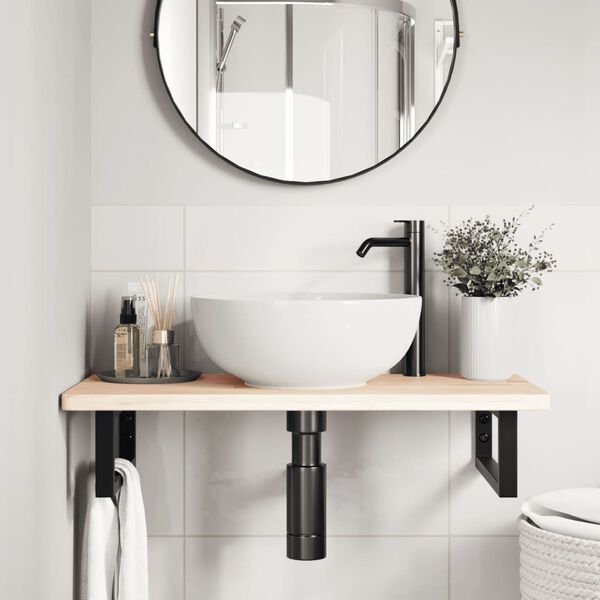 vidaXL Стенен рафт за мивка, стомана и масивно дърво дъб