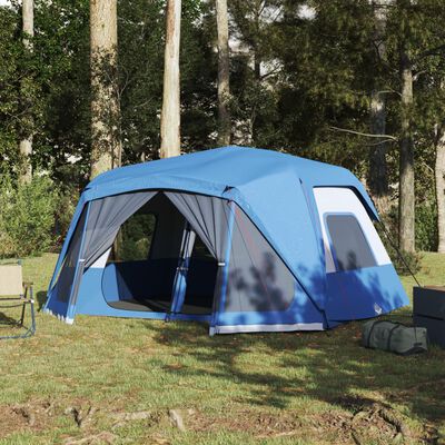 vidaXL Къмпинг палатка за 10 души, синя, водоустойчива