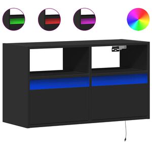 vidaXL Стенен ТВ шкаф с LED осветление, черен, 80x31x45 см
