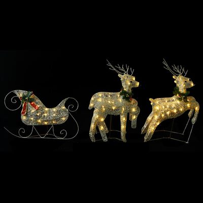 vidaXL Коледна украса елен и шейна, 100 LED, за открито, златисто