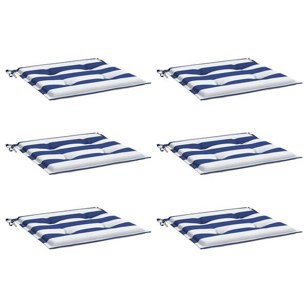 vidaXL Възглавници за градински стол 6 бр синьо и бяло 50x50x4 см плат
