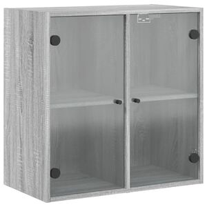 vidaXL Стенен шкаф със стъклени врати, сив сонома, 68x37x68,5 см