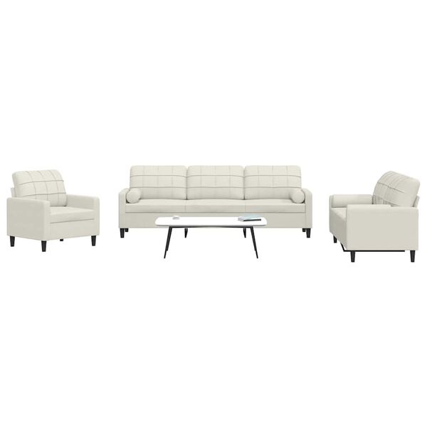 vidaXL Мека мебел от 3 части с възглавници и болстери кремав кадифе