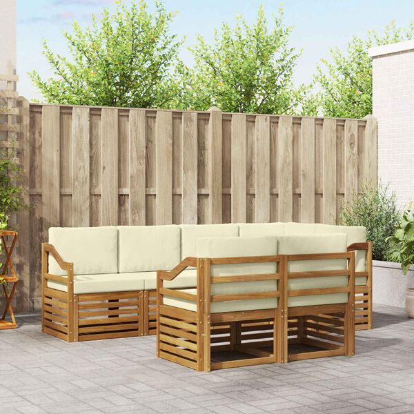 vidaXL Комплект секционен диван с възглавница 7 pcs Натурален и Крема