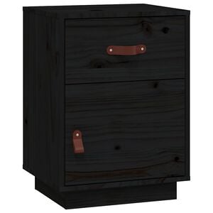 vidaXL Нощно шкафче, черно, 40x34x55 см, борово дърво масив