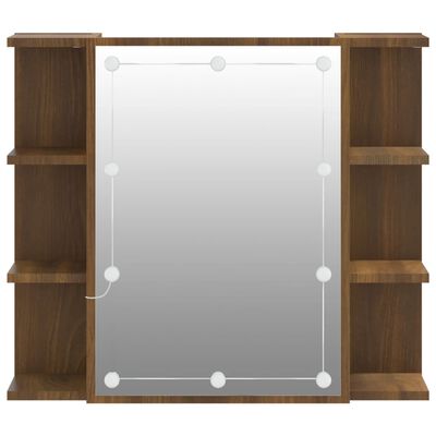 vidaXL Огледален шкаф с LED, кафяв дъб, 70x16,5x60 см