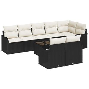 vidaXL Градински Софа Комплект 9 pcs Черно и бяло Полиратан