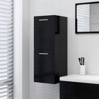 vidaXL Шкаф за баня, черен, 30x30x80 см, ПДЧ