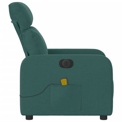 vidaXL Електрически масажен наклоняем стол, тъмнозелен, текстил