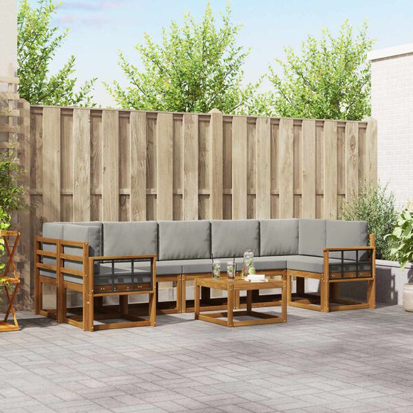 vidaXL Комплект дивани за открито 8 pcs Естествено и светло сиво