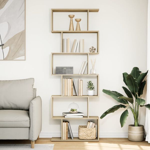 vidaXL Разделител за стая / библиотека сонома дъб 6 нива 70x24x193 см