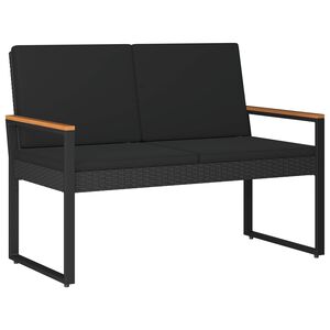 vidaXL Външна пейка с възглавница Черно 107 x 61 x 80 см полиратан