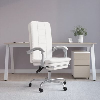 vidaXL Наклоняем офис стол, бял, изкуствена кожа